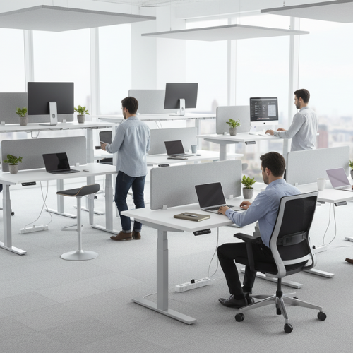 LEAP Electric Dual Motor Height Adjustable Rectangular Dual Motor Sit Stand Desk Portal Top W1400xD800xH620-1270mm White Top Silver Frame 10 Year Warranty